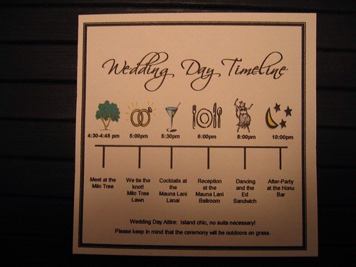 Here is a basic timeline of standard events for a wedding that you can alter